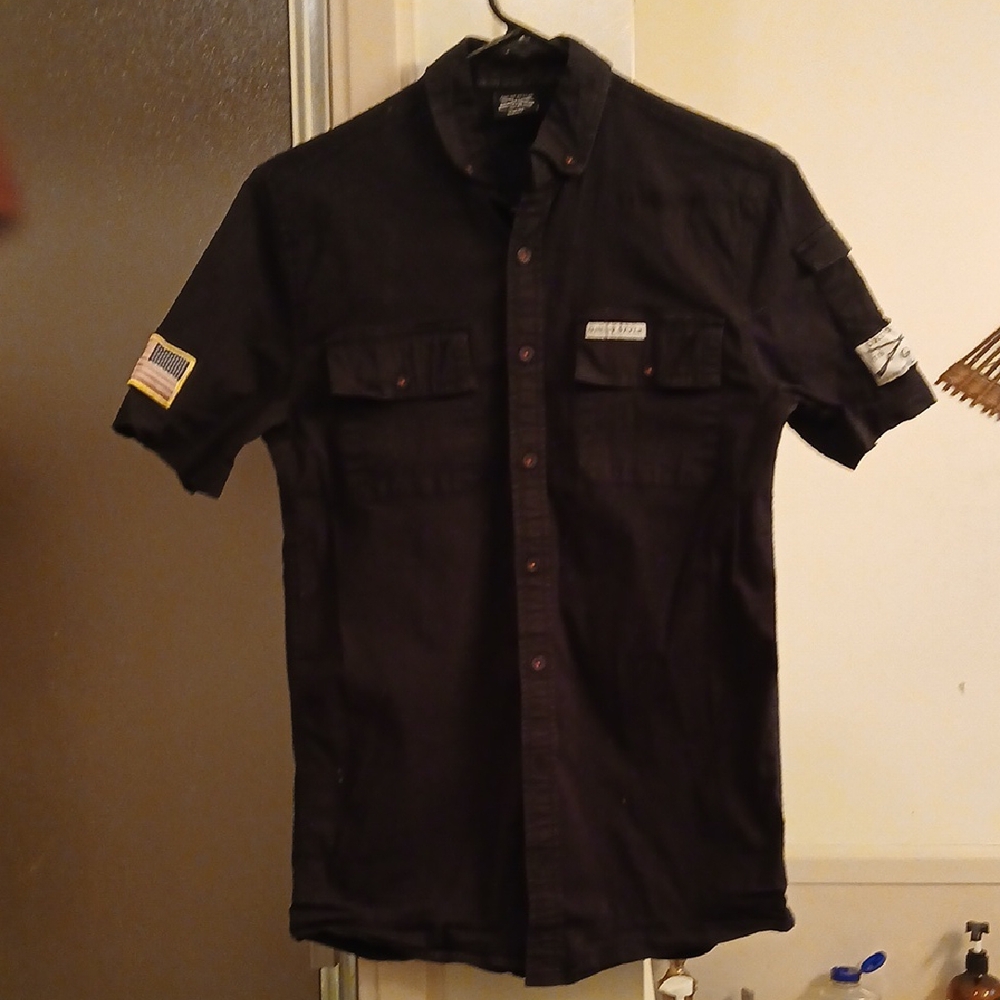 Grunt Style Black Casual Button Down‎ Shirt. Xs Men, Small Women.